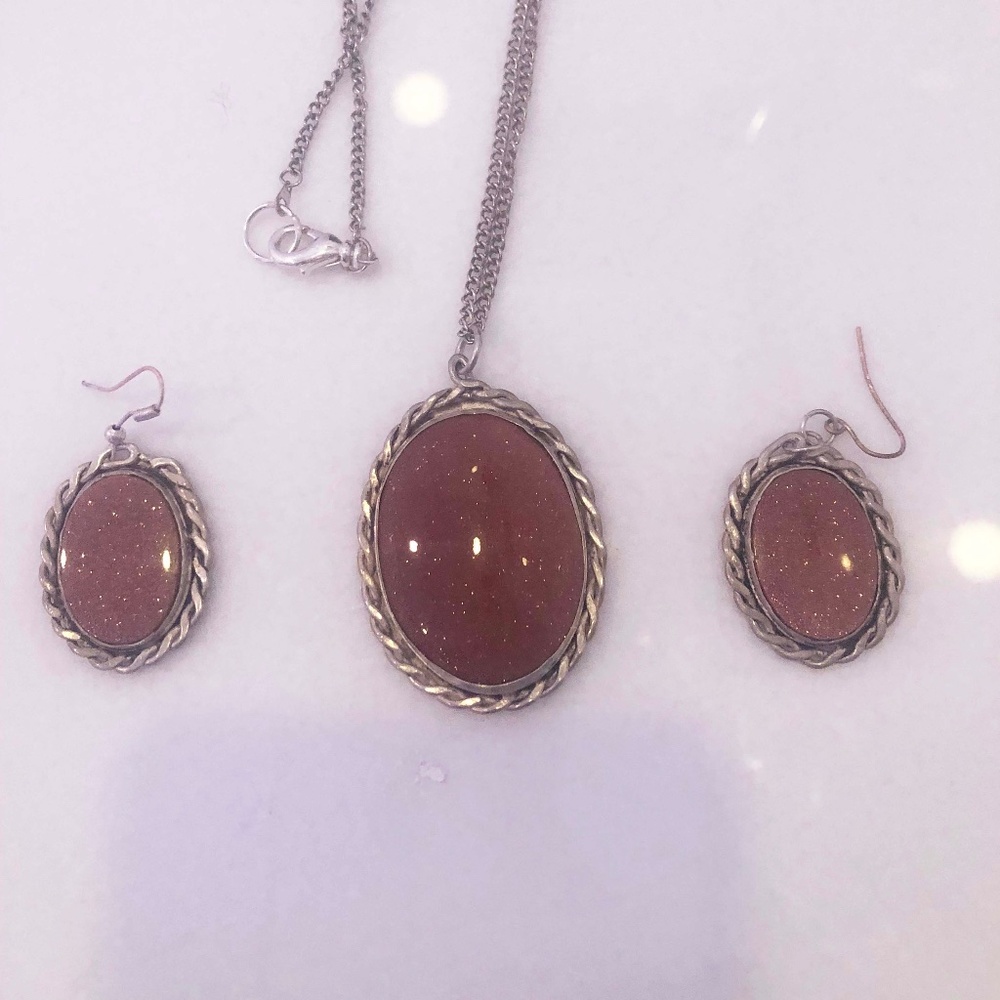 Handmade Goldstone Necklace and earrings - Silver and Goldstone